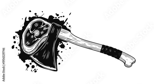 Vector illustration of butcher axe with meat steak illustration on a transparent background