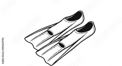 Vector illustration of hand drawn illustration of a pair of swim fins for snorkeling and diving on a transparent background