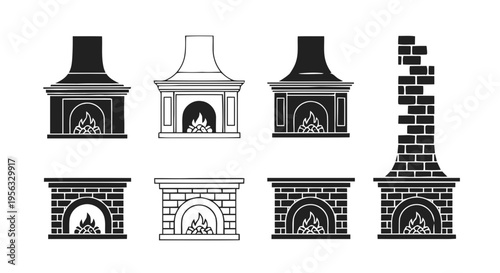 Vector illustration of set of fireplace icons, vector illustration on a transparent background