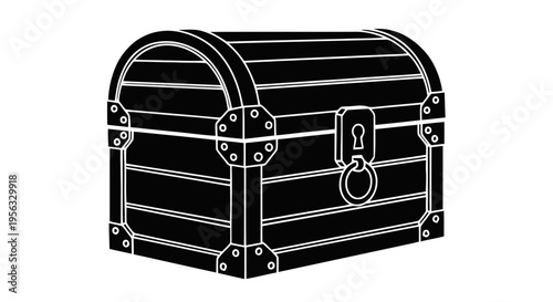 Vector illustration of black silhouette of a wooden treasure chest with a keyhole on a transparent background