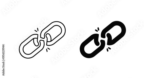 Vector illustration of broken chain link icon set, vector illustration of disconnected links on a transparent background