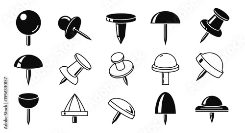 Vector illustration of set of push pins icons, simple style on a transparent background