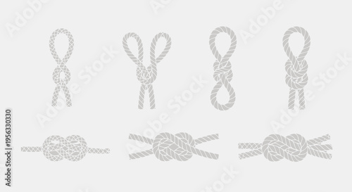 Vector illustration of set of various nautical rope knots on a transparent background