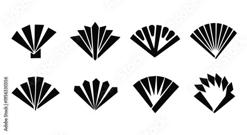 Vector illustration of set of hand fan icons, traditional japanese folding fans, vector illustration on a transparent background