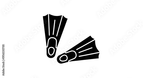 Vector illustration of black silhouette icon of swim fins for snorkeling or scuba diving on a transparent background