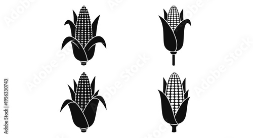 Vector illustration of set of corn cobs icons, simple style on a transparent background