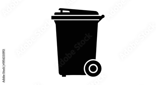 Vector illustration of black silhouette icon of a wheelie bin or trash can on a transparent background