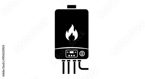Vector illustration of gas water heater icon, wall mounted boiler symbol on a transparent background