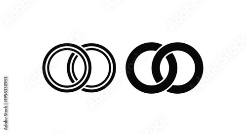 Vector illustration of two interlocking rings icons set, wedding rings symbol on a transparent background