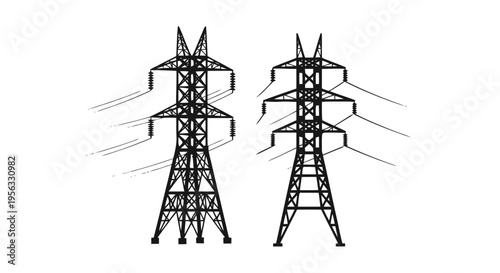 Vector illustration of high voltage electricity tower icon set on a transparent background