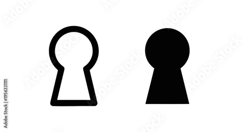 Vector illustration of keyhole icons set, simple black silhouette and outline shapes on a transparent background