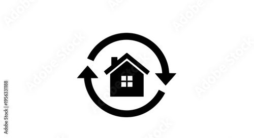 Vector illustration of real estate icon with house symbol and circular arrows on a transparent background