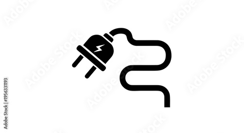 Vector illustration of electric plug icon with cord, power supply symbol, vector illustration on a transparent background