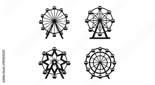 Vector illustration of set of ferris wheel icons, amusement park rides on a transparent background
