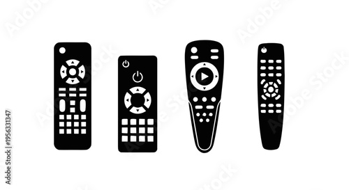 Vector illustration of set of four different television remote control icons on a transparent background