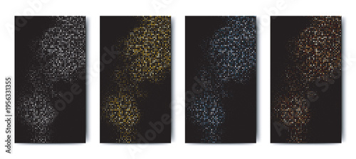 Luxury vertical dark banners set with metallic halftone glitter vector