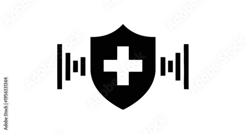 Vector illustration of medical shield icon with sound wave signal on a transparent background