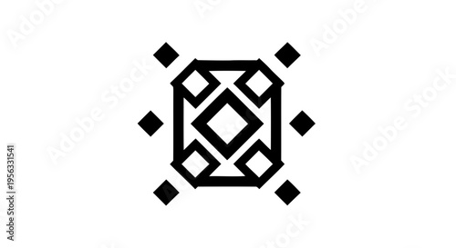 Vector illustration of abstract geometric symbol with a central diamond and surrounding square elements on a transparent background