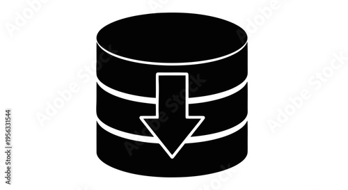 Vector illustration of database icon with download arrow symbol on a transparent background