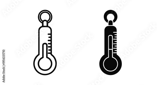 Vector illustration of thermometer icon set, outline and solid style on a transparent background