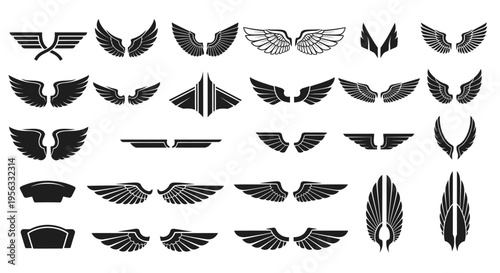 Collection of Diverse Wing Emblems and Symbols for Design Projects, Aviation, and Heraldry