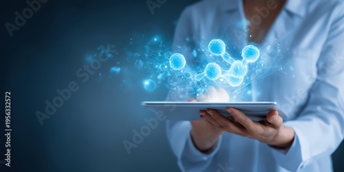 doctor holding tablet with abstract reproductive health data visualization 