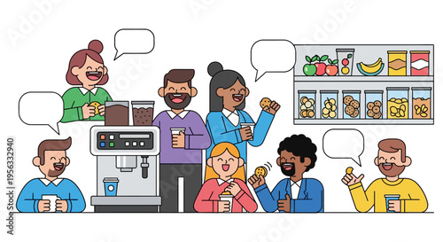 Colleagues Laughing in Minimalist Office Breakroom