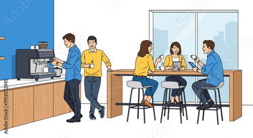 Colleagues Laughing Near Office Espresso Machine