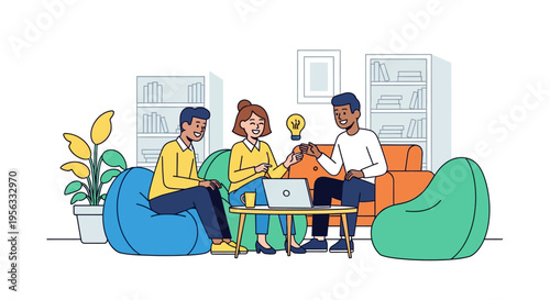 Colleagues Sharing Ideas in Cozy Breakout Zone