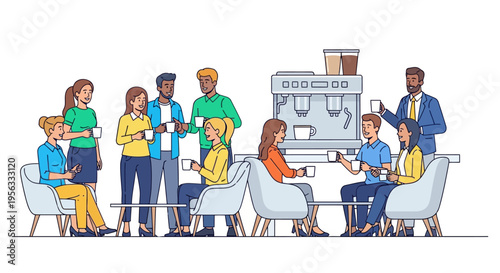 Diverse Employees Socializing at Office Coffee Station