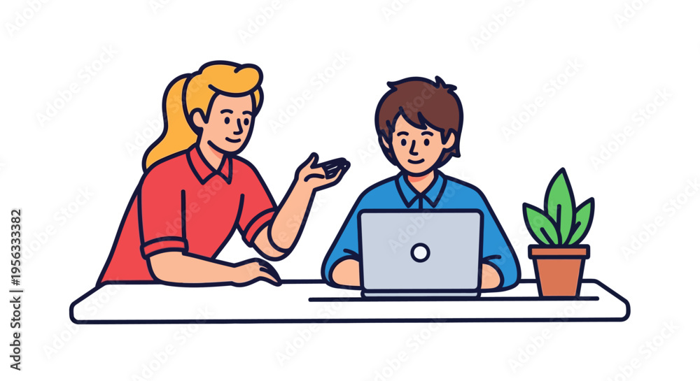 Obraz premium Coworkers Collaborating on Project at Office Desk