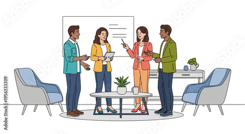 Colleagues Having Casual Standup Meeting in Lounge