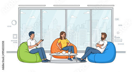 Colleagues Relaxing in Modern Office Lounge