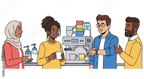 Colleagues Socializing at Office Coffee Station