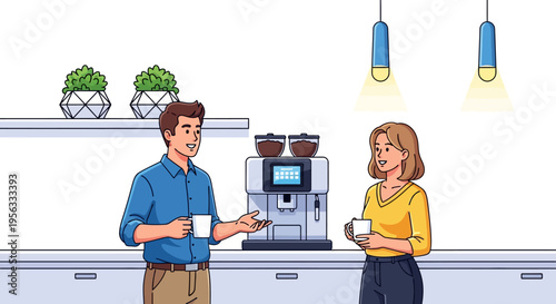 Colleagues Socializing Near Modern Coffee Machine
