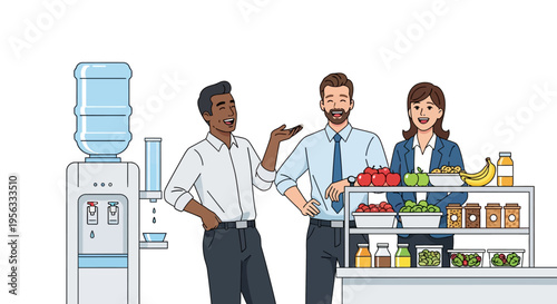 Diverse Colleagues Laughing in Modern Breakroom