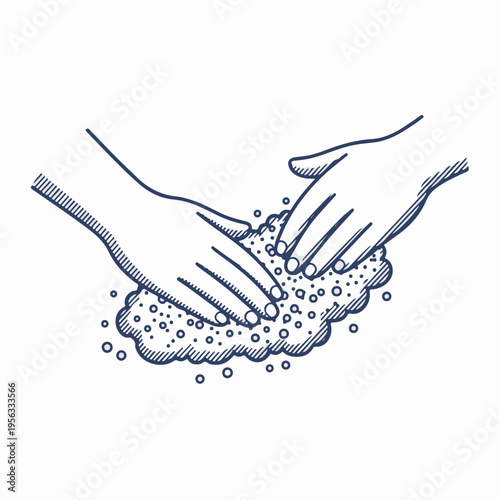 Hand drawn body scrub and skincare vector graphic. Vintage sketch of hands applying exfoliating cosmetic product. Monochrome line art isolated on white background