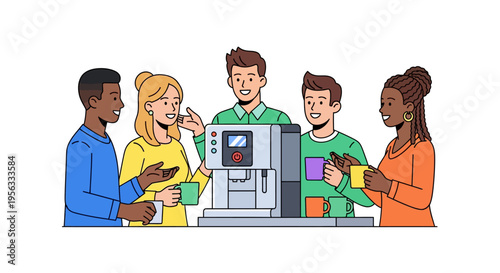 Diverse Team Bonding Over Office Coffee