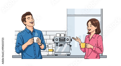 Happy Colleagues Laughing During Office Coffee Break