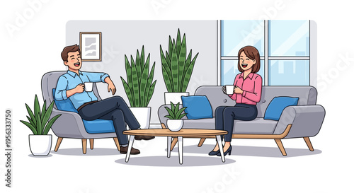 Happy Coworkers Sharing Coffee in Office Lounge