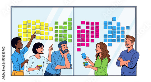 Joyful Professionals Brainstorming With Sticky Notes