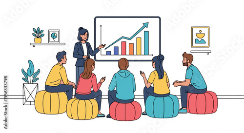 Professional Woman Presenting Progress Chart to Teammates