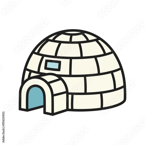 Minimal flat vector illustration of an igloo house with block structure in clean outline style.