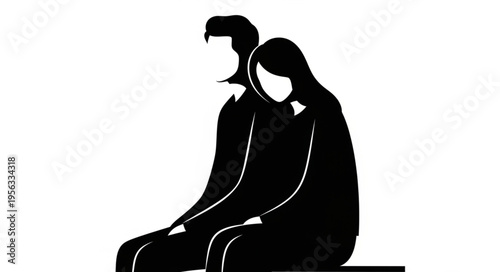 Silhouette of a Couple Sitting Together in Despair.