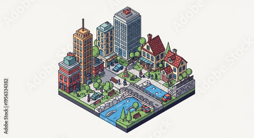 Isometric Cityscape - A Detailed Pixel Art Urban Scene.