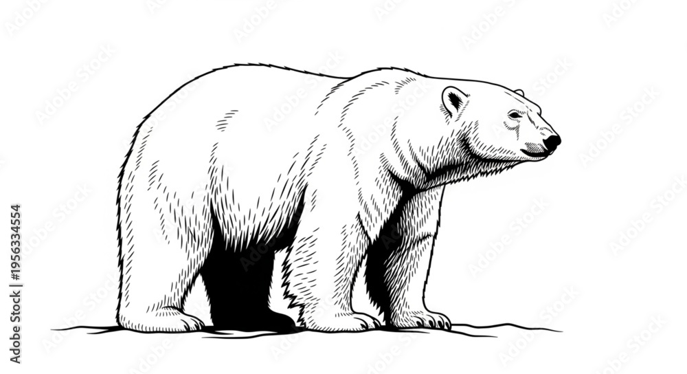 Fototapeta premium Majestic Polar Bear Standing Tall in a Detailed Black and White Illustration.