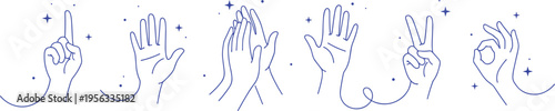 Vector illustration of stylized hand gestures in minimalist line art with expressive communication and decorative design
