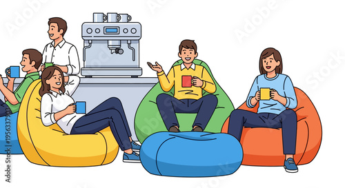Coworkers Enjoying Coffee Break on Beanbags