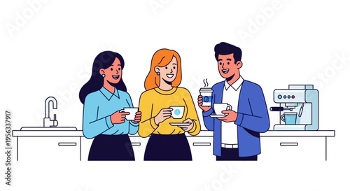 Coworkers Laughing Over Coffee in Modern Kitchen