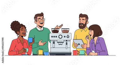 Diverse Coworkers Socializing at Office Coffee Station